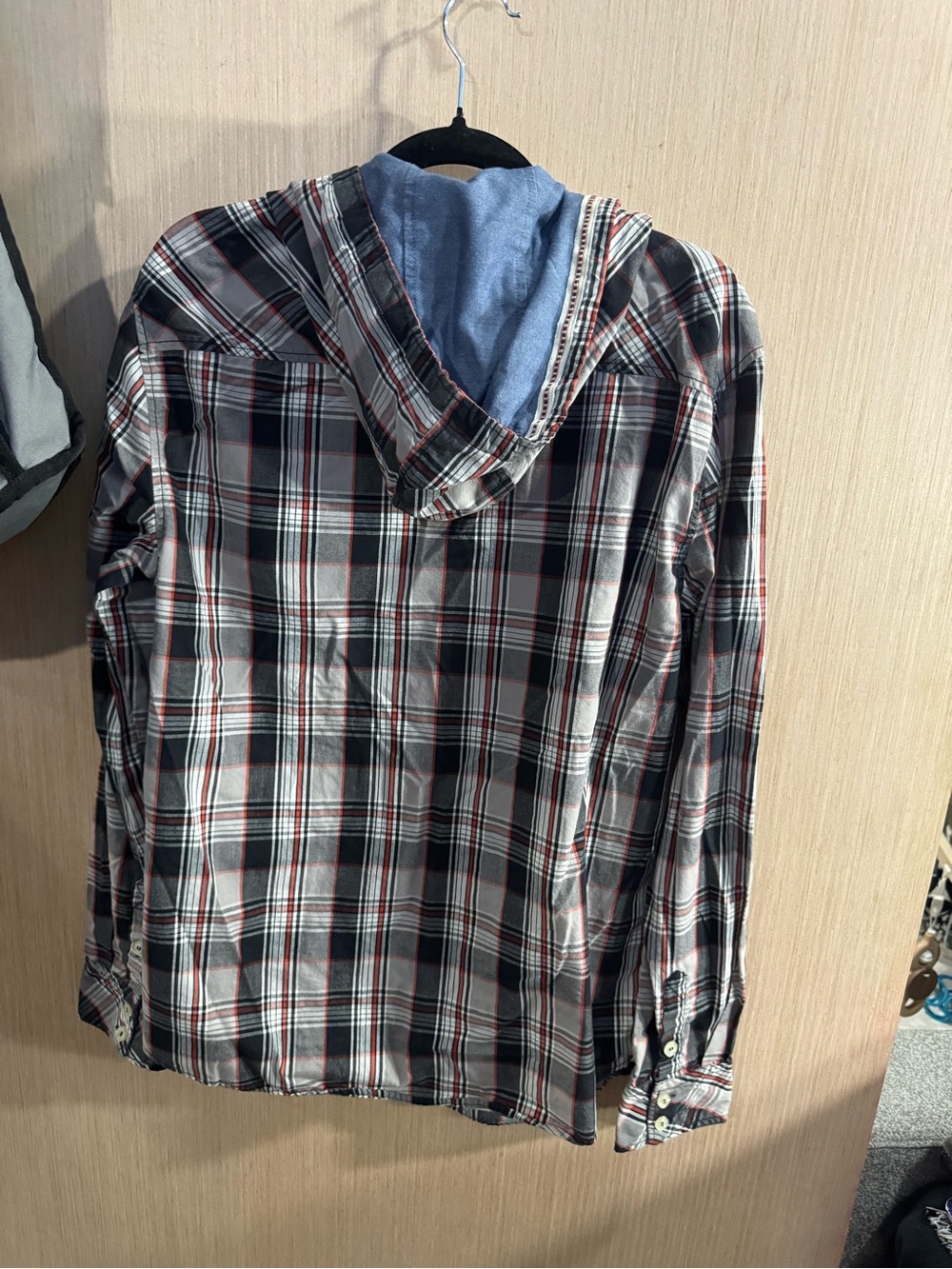 Rolling Paper Co Plaid Hooded Shirt Jacket in Black, White & Red Size Large - Picture 5 of 5